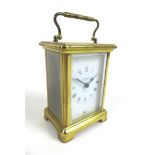 A 20th century French brass cased carriage clock by Bayard, with Roman numeral dial, keyless
