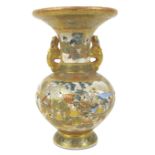 A Japanese Satsuma vase, Meiji period, of baluster form with wide flared rim, decorated in typical