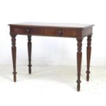 A mid Victorian mahogany side table, with moulded surface, two frieze drawers with turned handles,