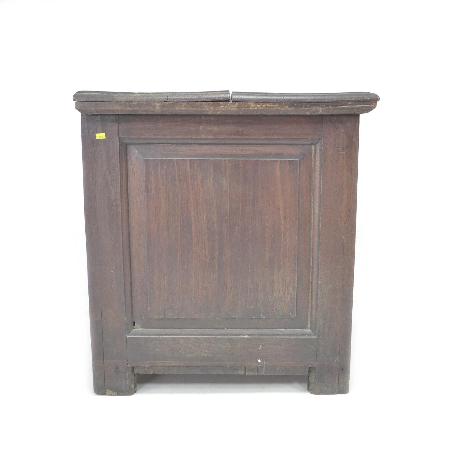 A large 18th century oak chest, two plank lift top, three panel front, stile feet, 155 by 63 by 67. - Image 6 of 8