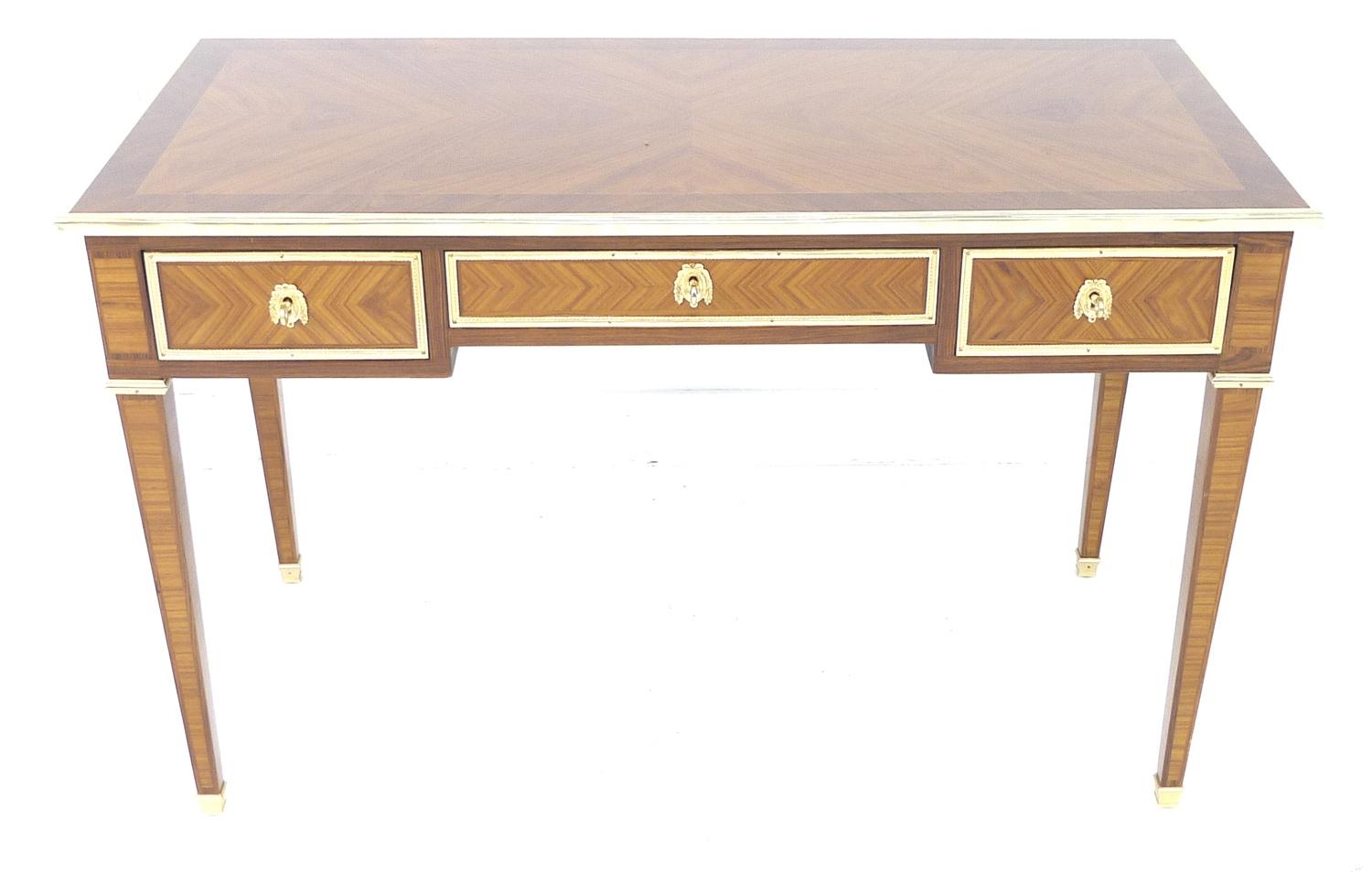 A modern French style bureau plat, the rectangular surface with quarter veneer and crossbanding, - Image 4 of 4