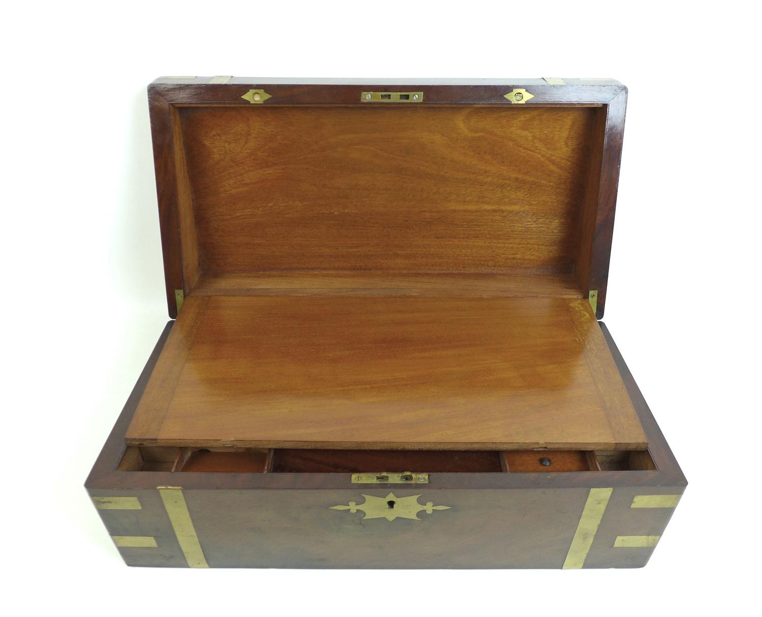 A large Victorian mahogany writing slope, with a secret bank of three drawers, each with hand - Image 4 of 12