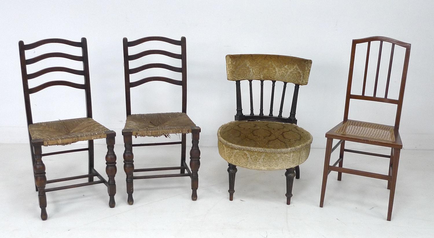 A Victorian ebonised bedroom chair, with fluted columns supporting a bowed rail, round seat - Image 2 of 4