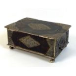A 19th century South East Asian tortoiseshell and white metal mounted box, the hinged lid with