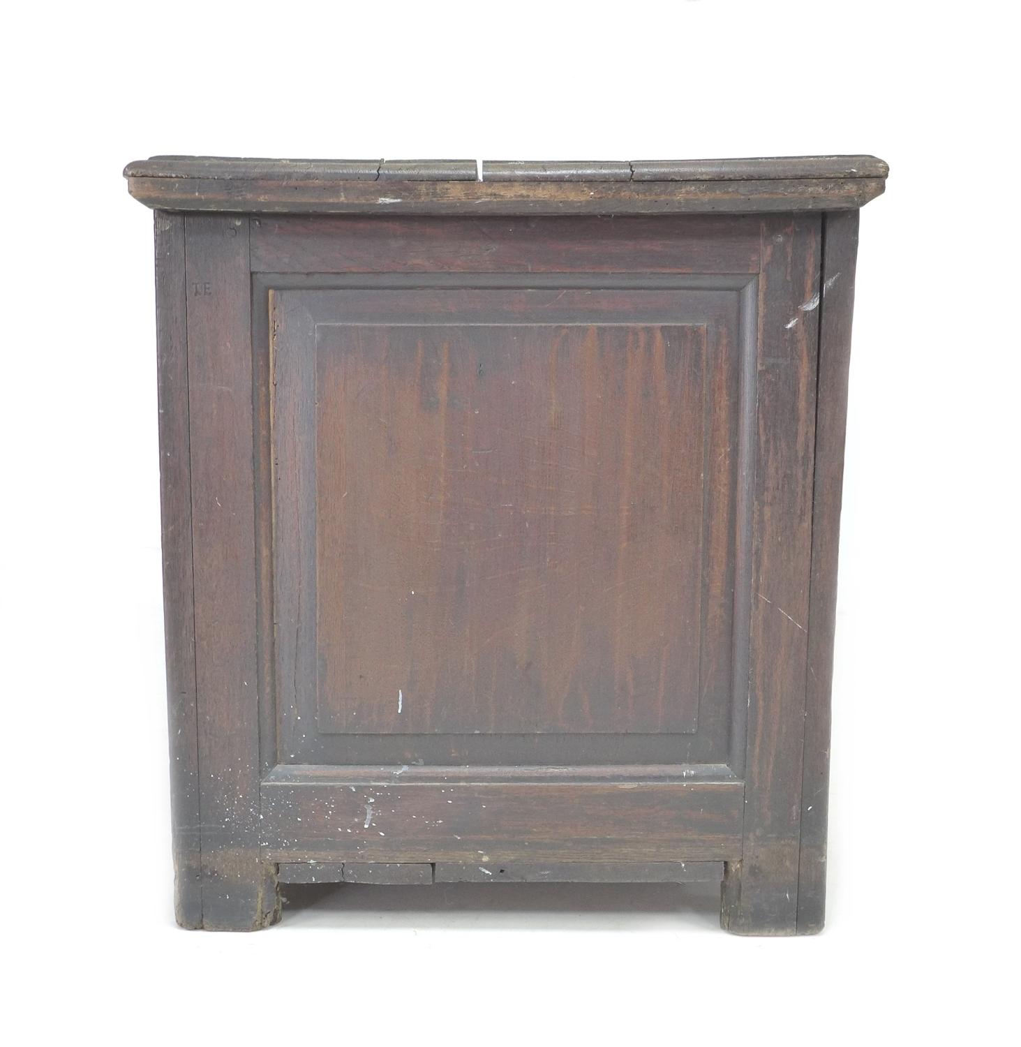 A large 18th century oak chest, two plank lift top, three panel front, stile feet, 155 by 63 by 67. - Image 8 of 8