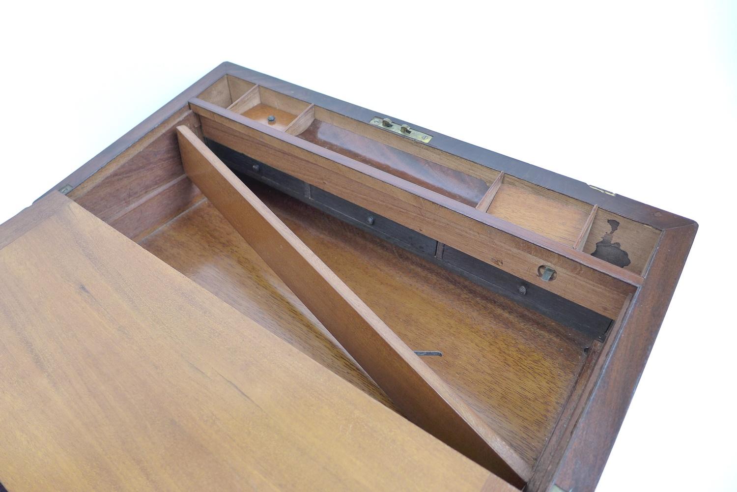 A large Victorian mahogany writing slope, with a secret bank of three drawers, each with hand - Image 5 of 12