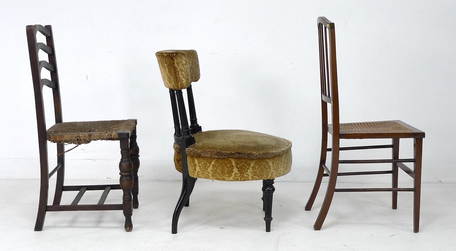 A Victorian ebonised bedroom chair, with fluted columns supporting a bowed rail, round seat - Image 3 of 4