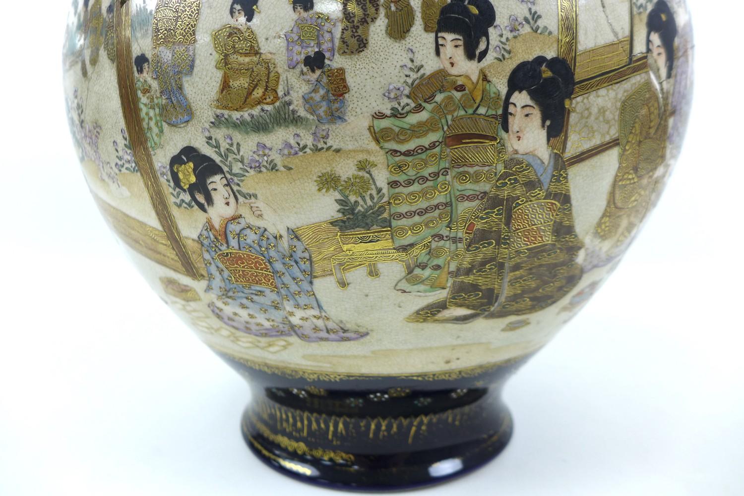 A Japanese Satsuma vase, Meiji period, with possible baluster form decorated with a single panoramic - Image 5 of 12