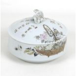 A Japanese Satsuma porcelain dish and cover By Kanzan Denshichi, Meiji Period, finely painted in