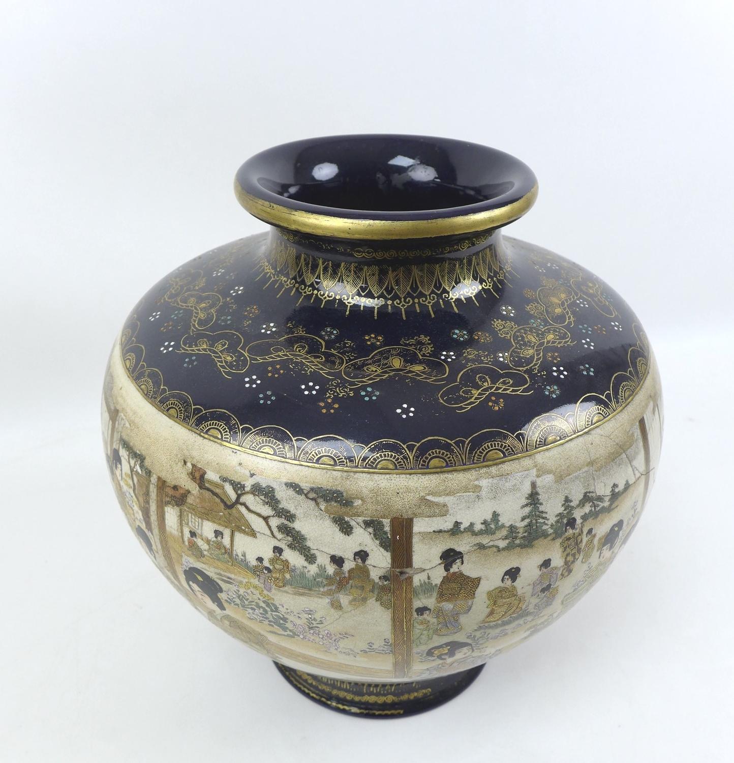 A Japanese Satsuma vase, Meiji period, with possible baluster form decorated with a single panoramic - Image 3 of 12