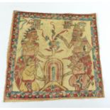An Indonesian linen Batik and painted pictorial cloth, decorated with two figures possibly deities