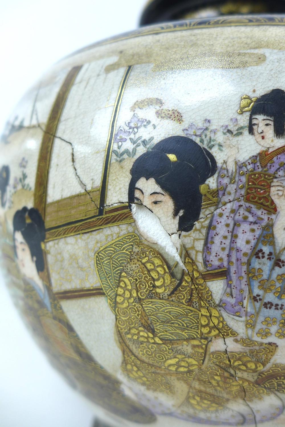 A Japanese Satsuma vase, Meiji period, with possible baluster form decorated with a single panoramic - Image 7 of 12