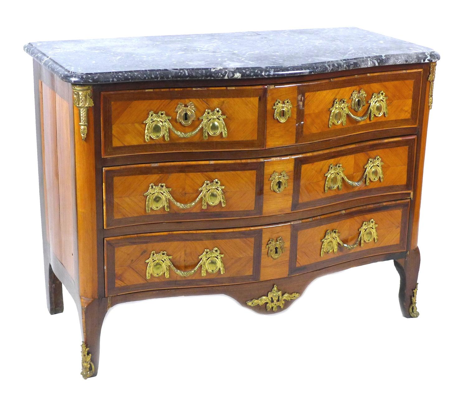 A French Louis XV serpentine fronted commode, circa 1760, by André Antoine Lardin