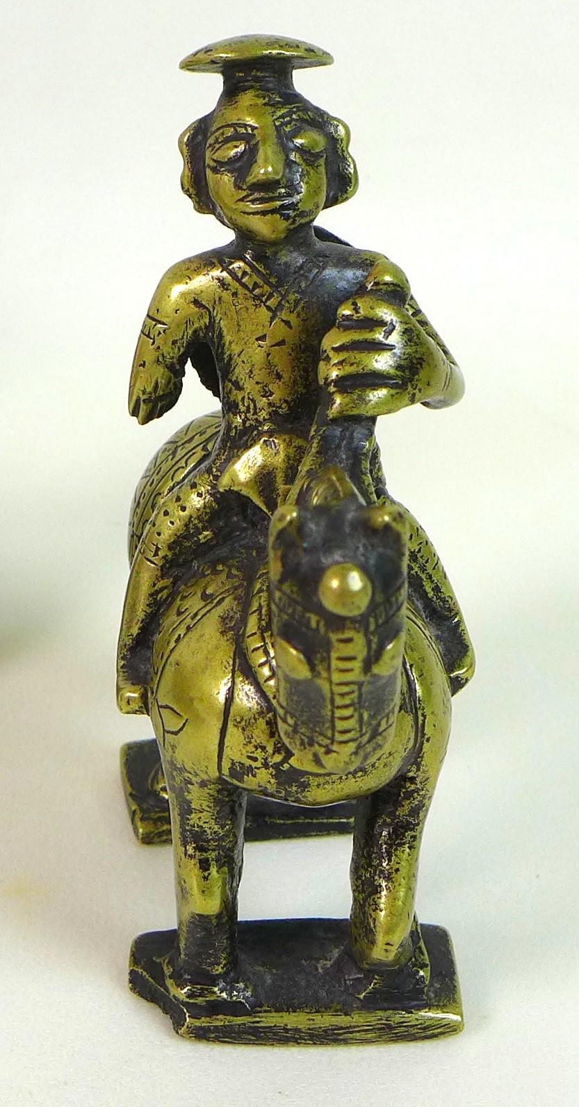 A group of three ethnographic items, comprising a Benin style small bronze sculpture, possibly - Image 3 of 3