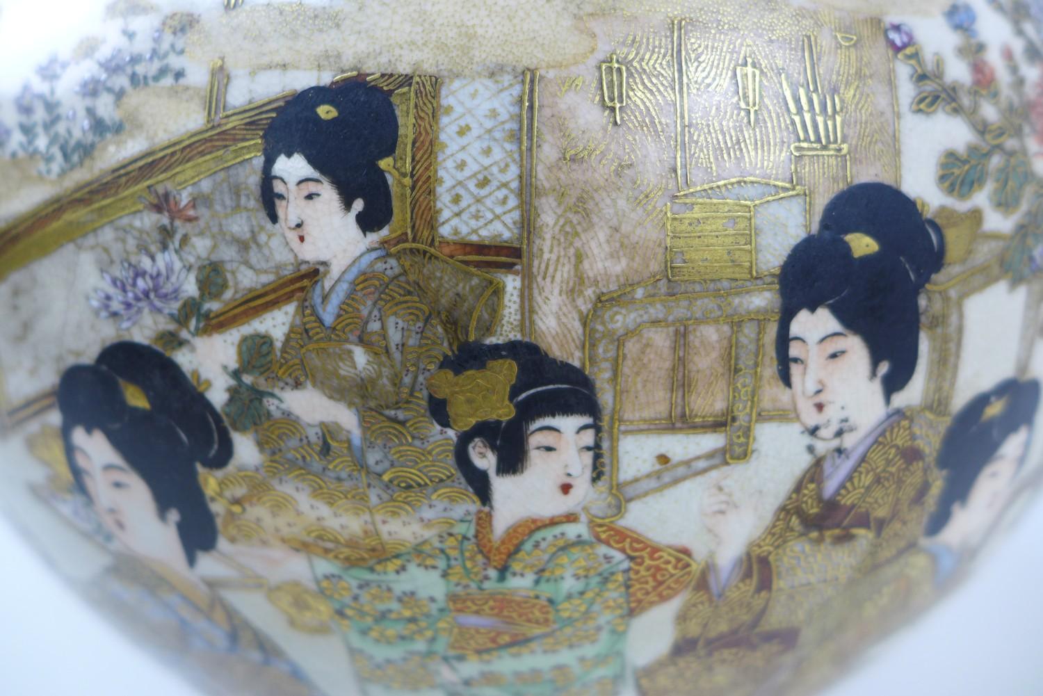 A Japanese Satsuma vase, Meiji period, with possible baluster form decorated with a single panoramic - Image 8 of 12