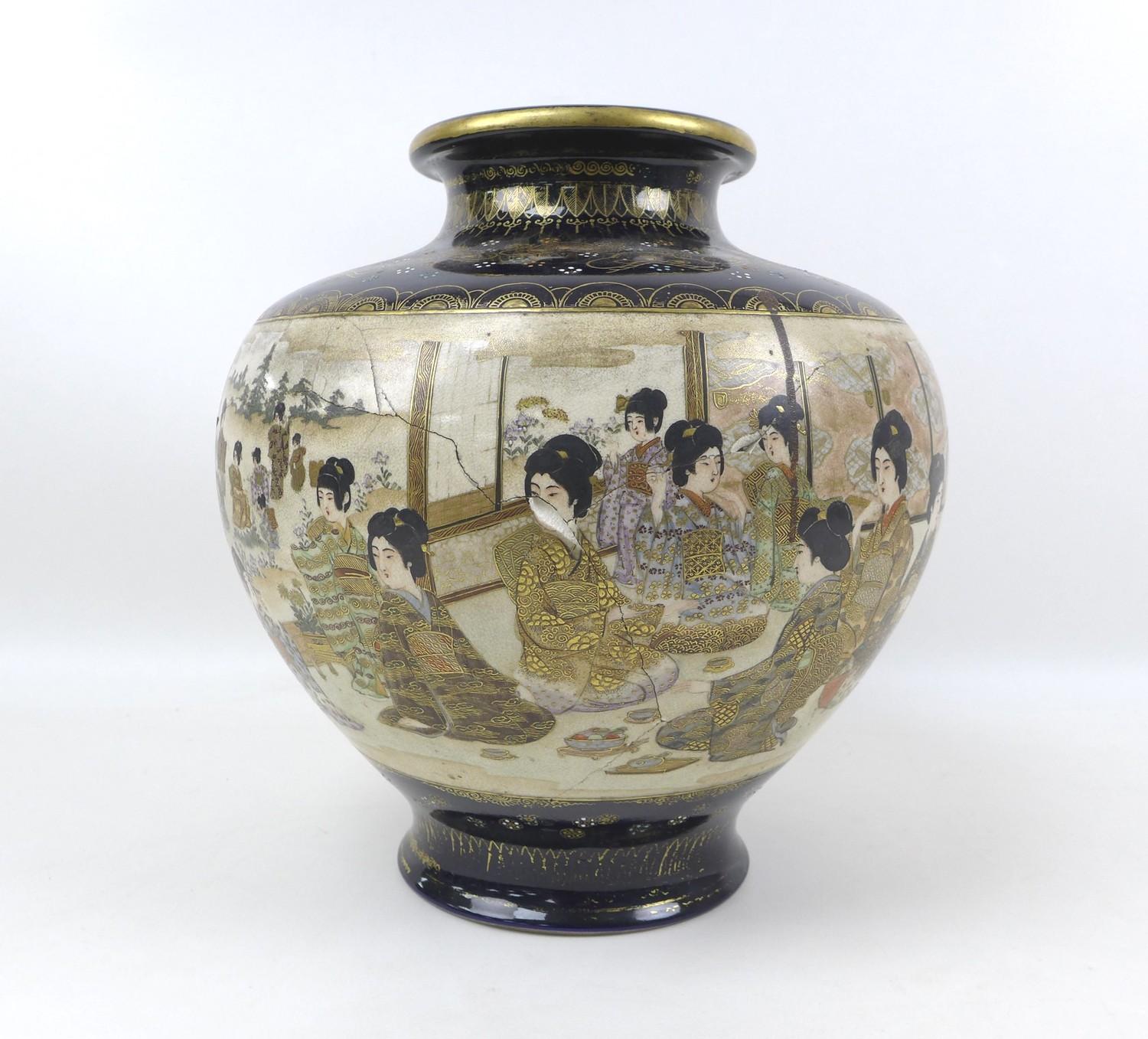 A Japanese Satsuma vase, Meiji period, with possible baluster form decorated with a single panoramic - Image 2 of 12