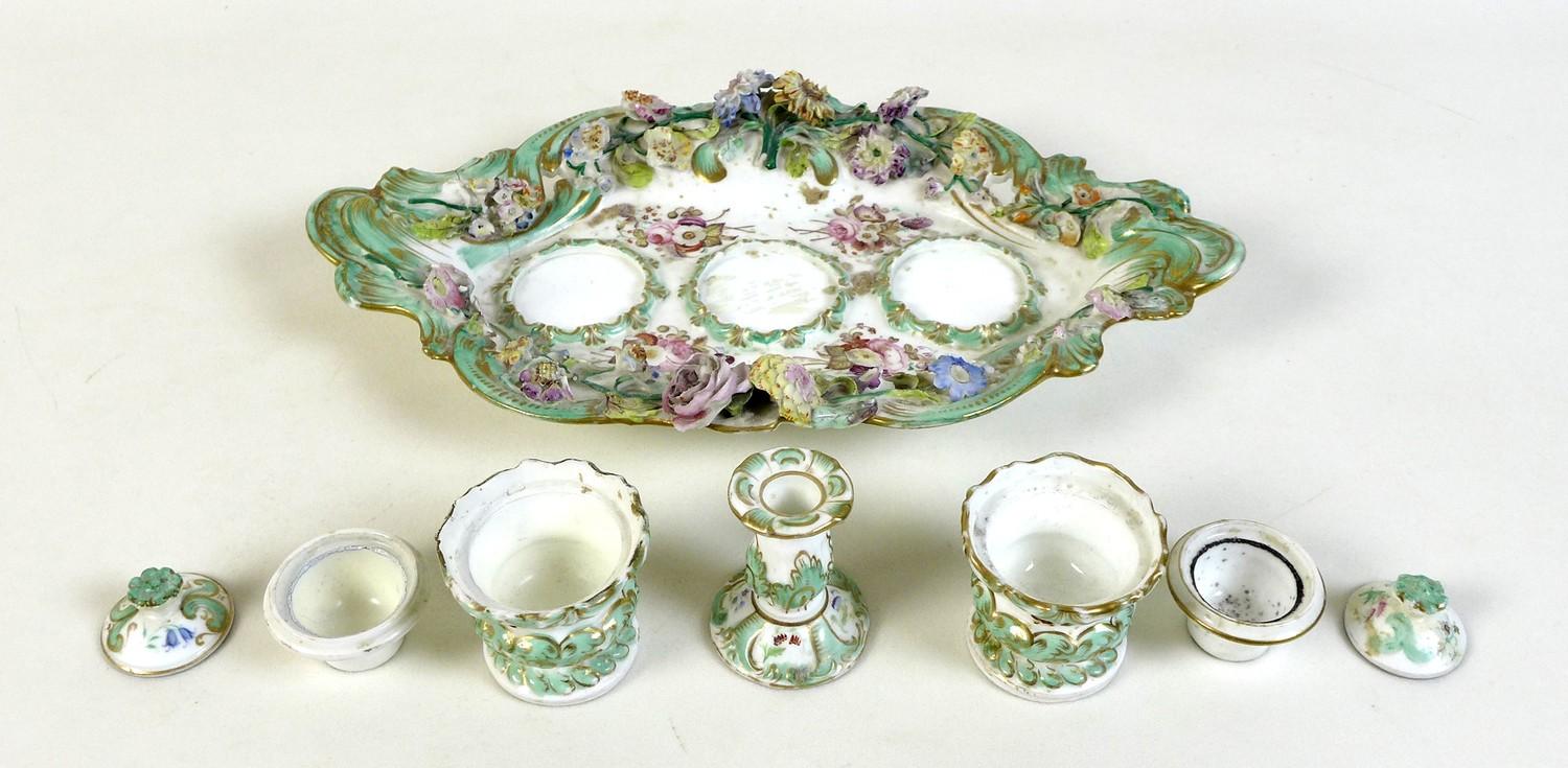 A Continental porcelain desk stand, 19th century, in rococo taste with applied and painted - Image 4 of 7