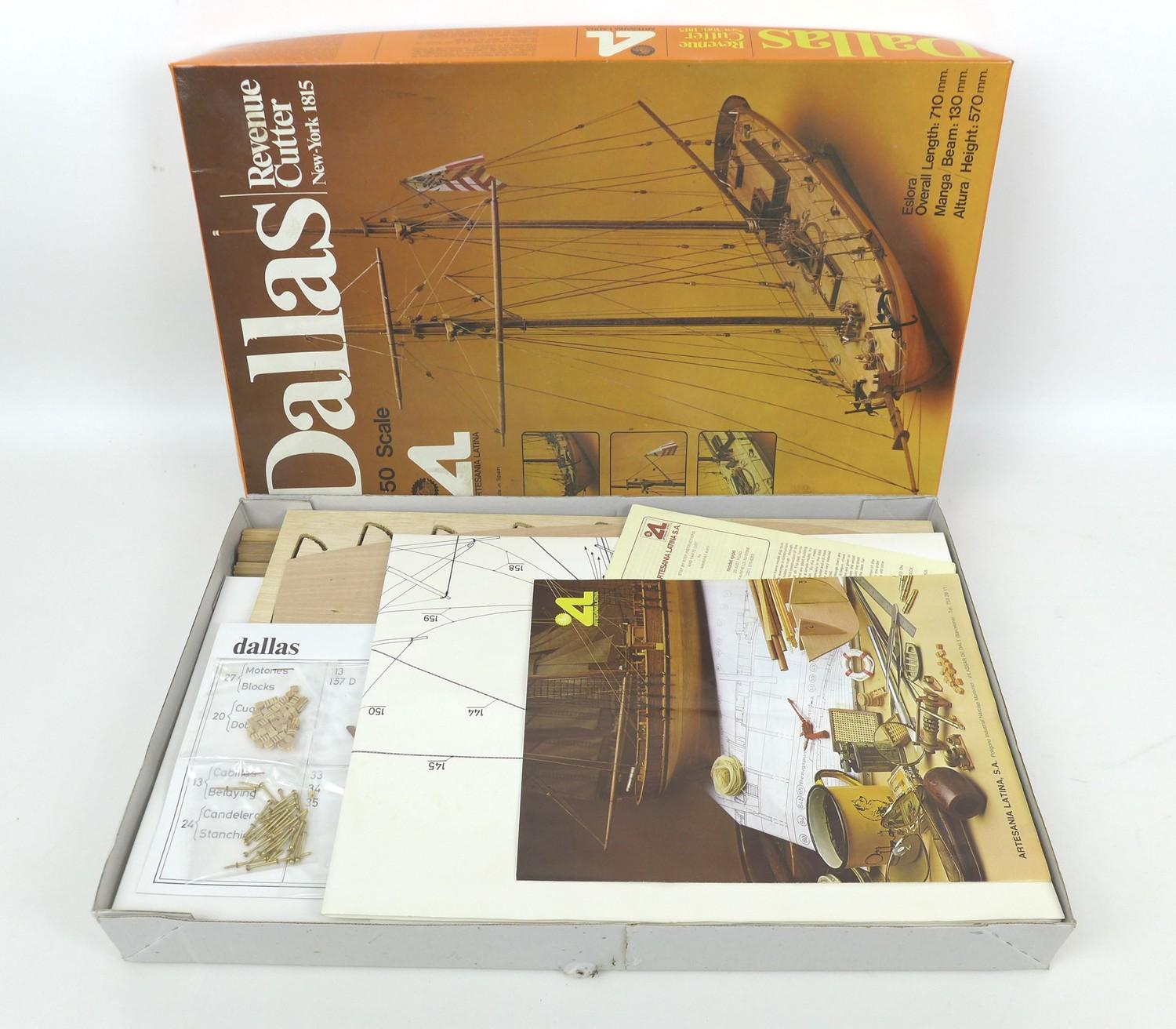 Two wooden model ship kits and five wooden sailing boats, comprising a Dallas Revenue Cutter kit, an - Image 7 of 8