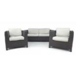 A modern garden seating set, of angular cube design, with a two seater settee, 80 by 166 by 67cm