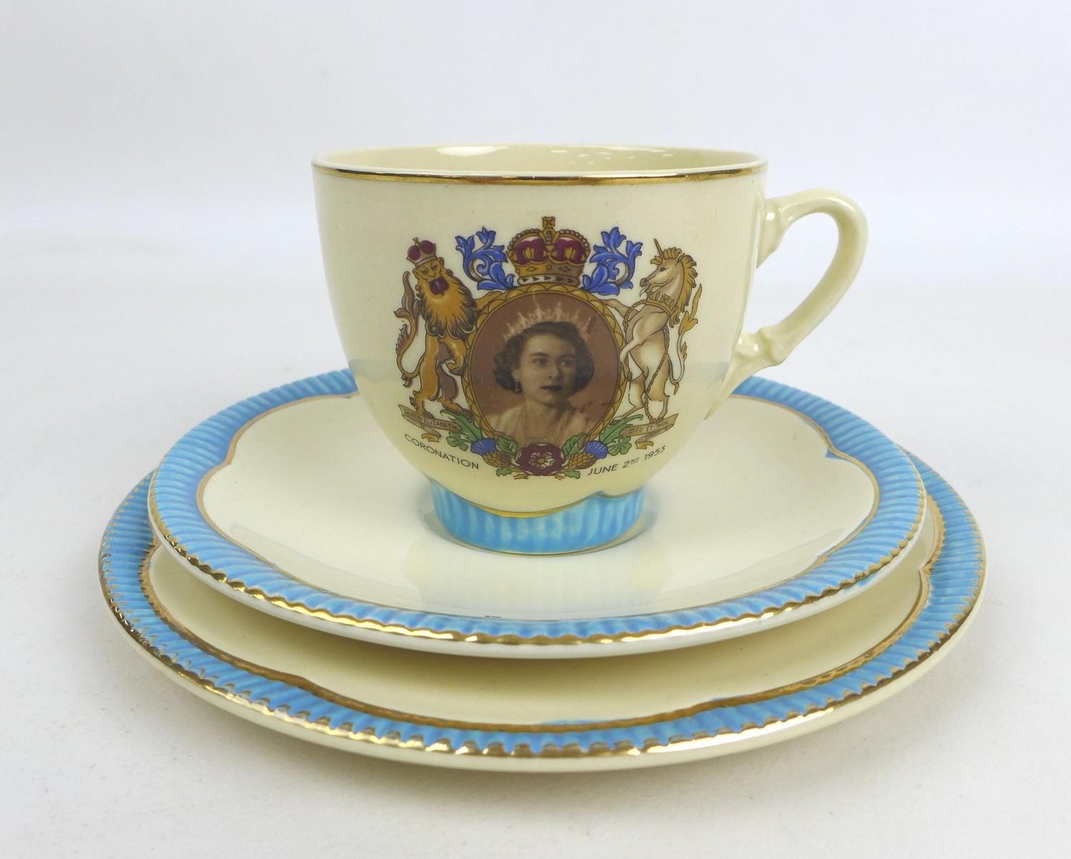 A Clarice Cliff ERII coronation trio, with cup saucer and tea plate, together with other ERII - Image 2 of 10