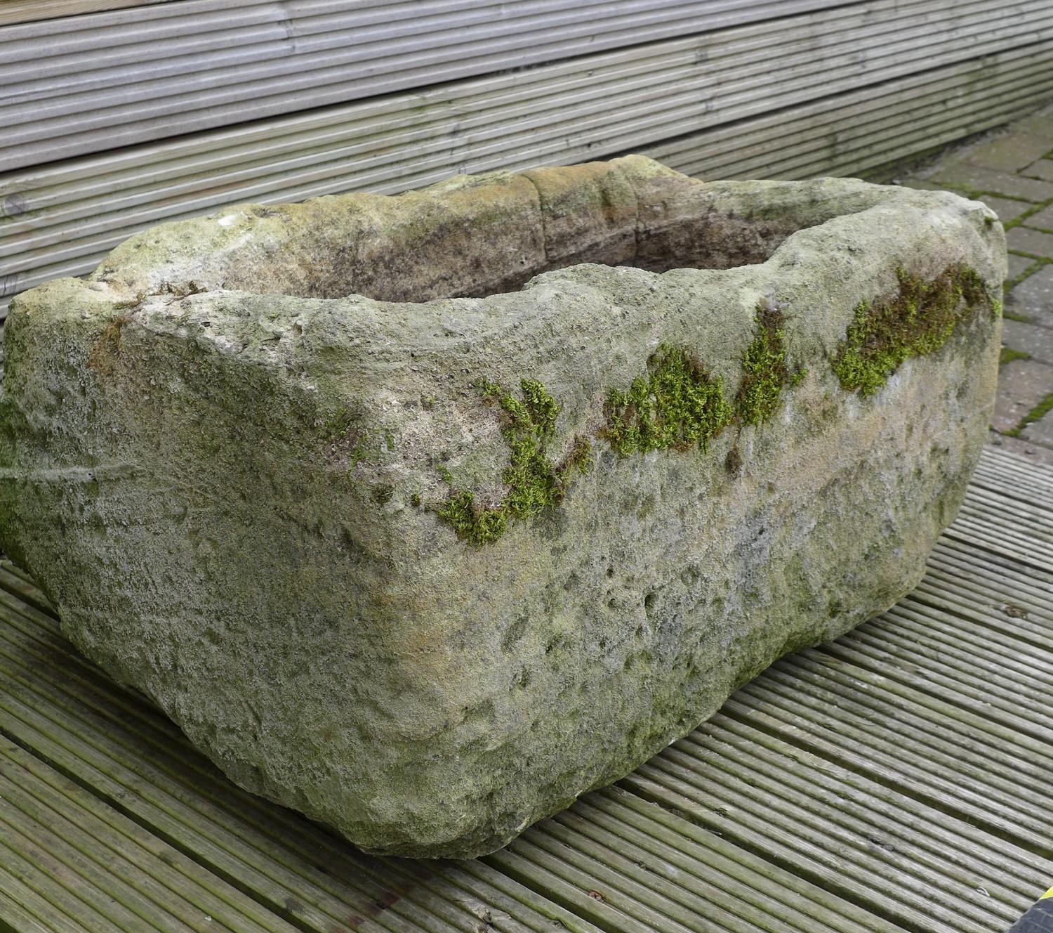 A limestone trough planter, of rustic rectangular form with carved basin, 73 by 47 by 39cm high. - Image 3 of 5