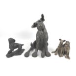 A group of three modern canine sculptures, bronze resin, a larger on of a sitting terrier, a Frith