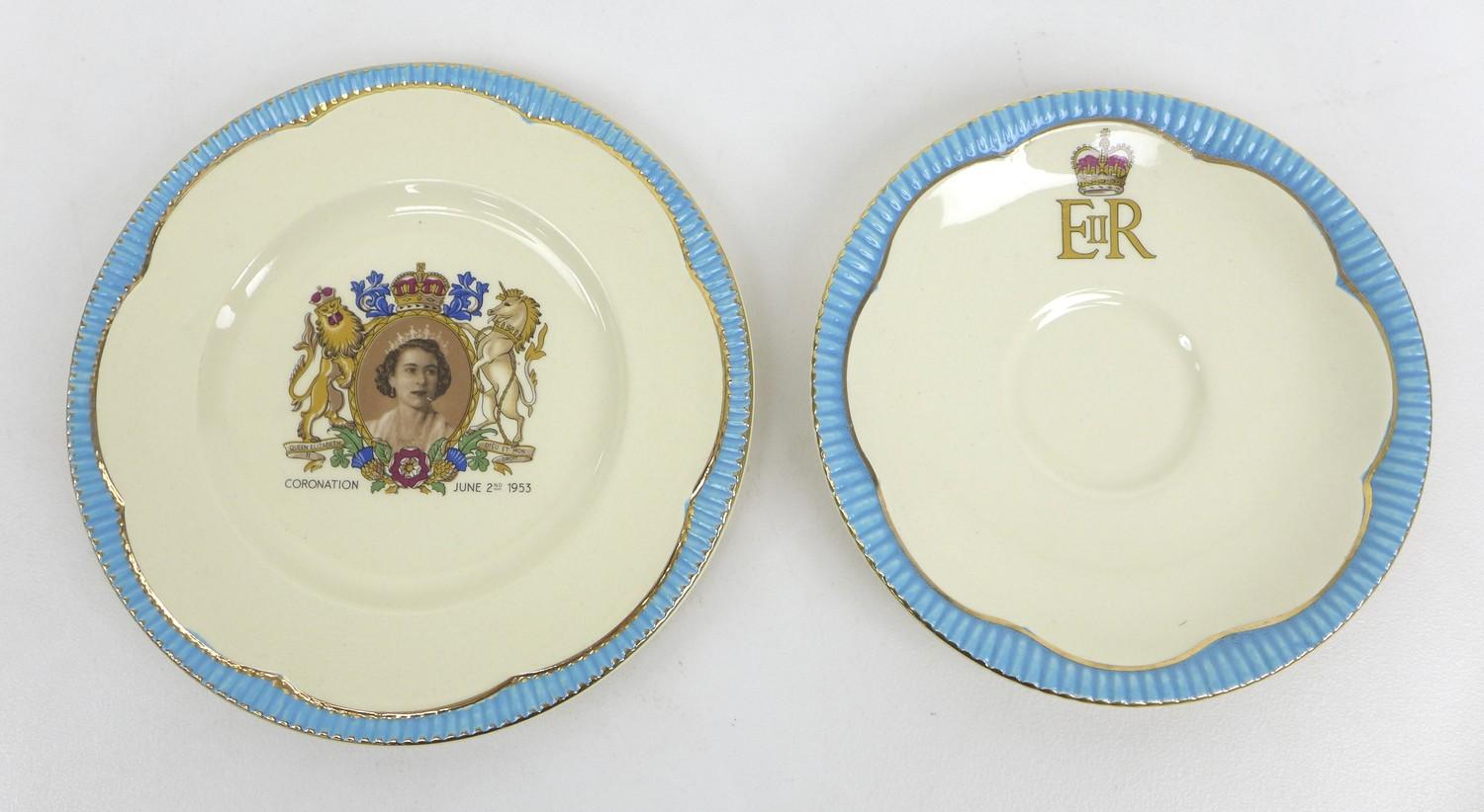 A Clarice Cliff ERII coronation trio, with cup saucer and tea plate, together with other ERII - Image 3 of 10