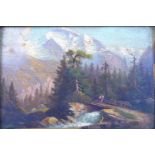 Continental School (early 19th century): 'Jungfrau', an alpine landscape, with man standing on a