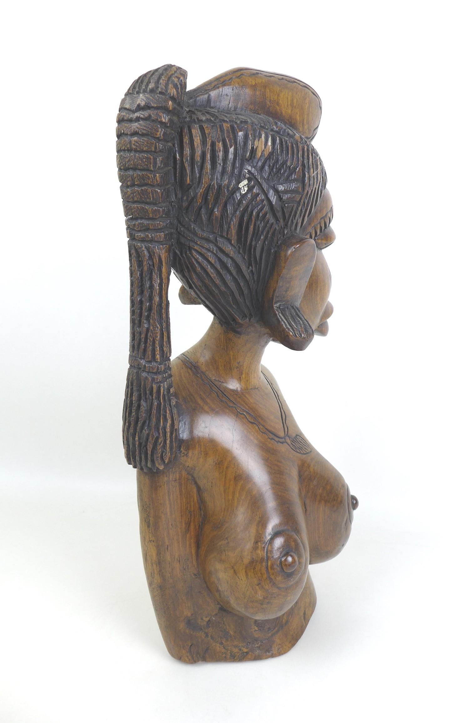 Two modern African carvings, one carved as a mask with headdress, the other as a half length bust of - Image 8 of 10