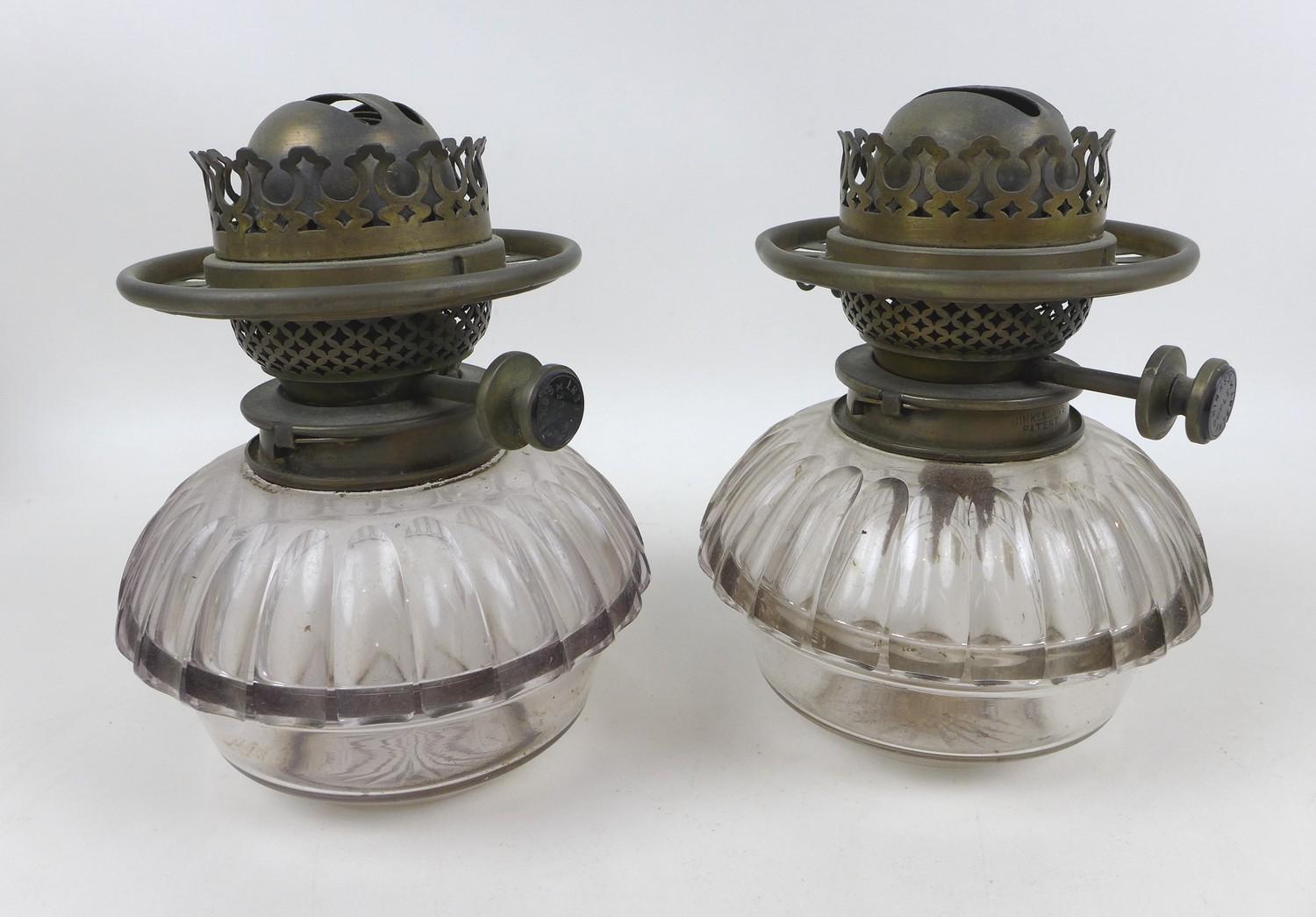 A Victorian paraffin lamp, with cranberry glass reservoir, etched clear glass shade and chimney, - Image 7 of 12