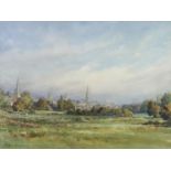 Wilfrid Rene Wood (British, 1888-1976): a view of Stamford from Stamford Meadows, watercolour,