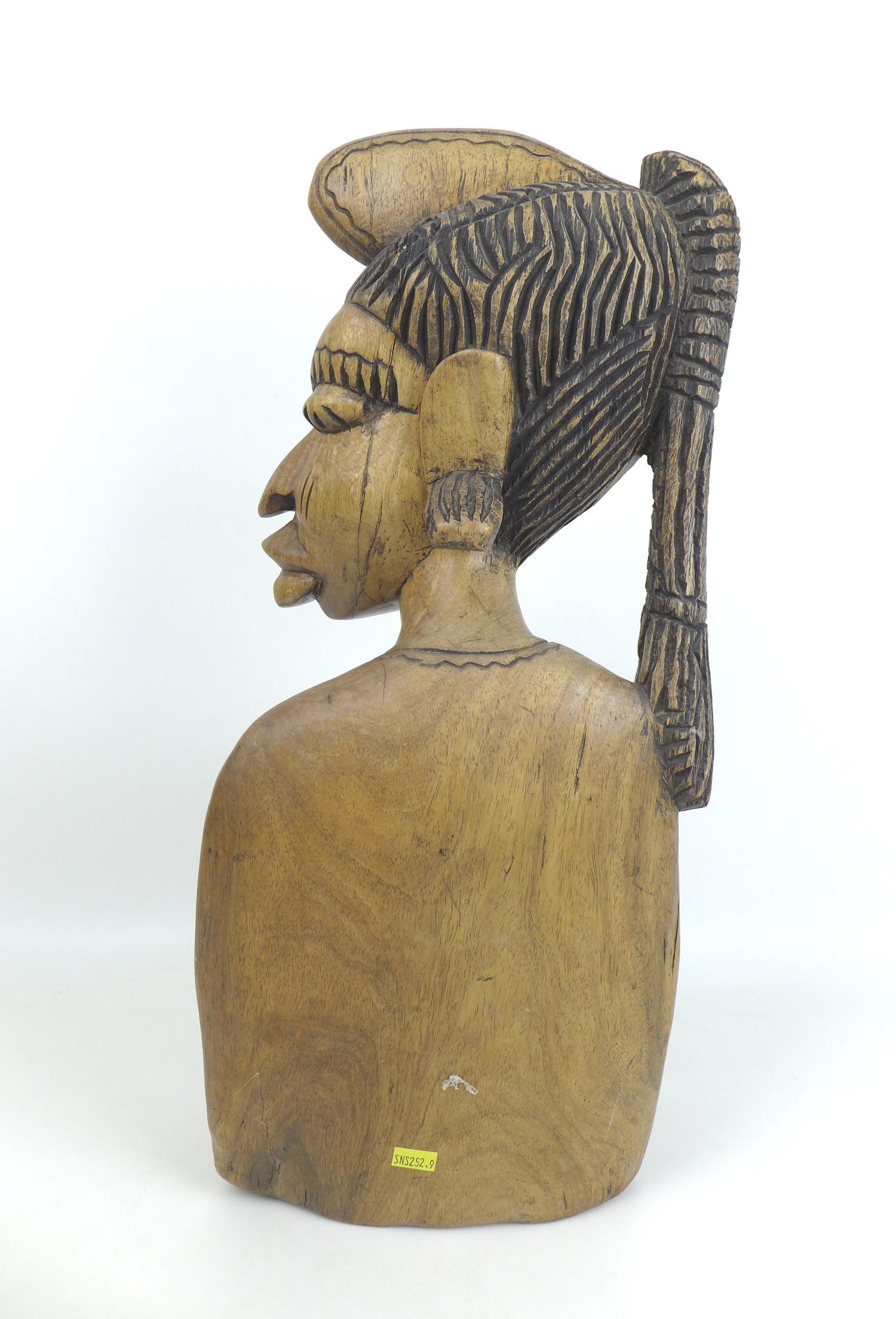 Two modern African carvings, one carved as a mask with headdress, the other as a half length bust of - Image 7 of 10