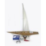 A large scratch built wooden model remote controlled boat, with a Digifleet proportional radio