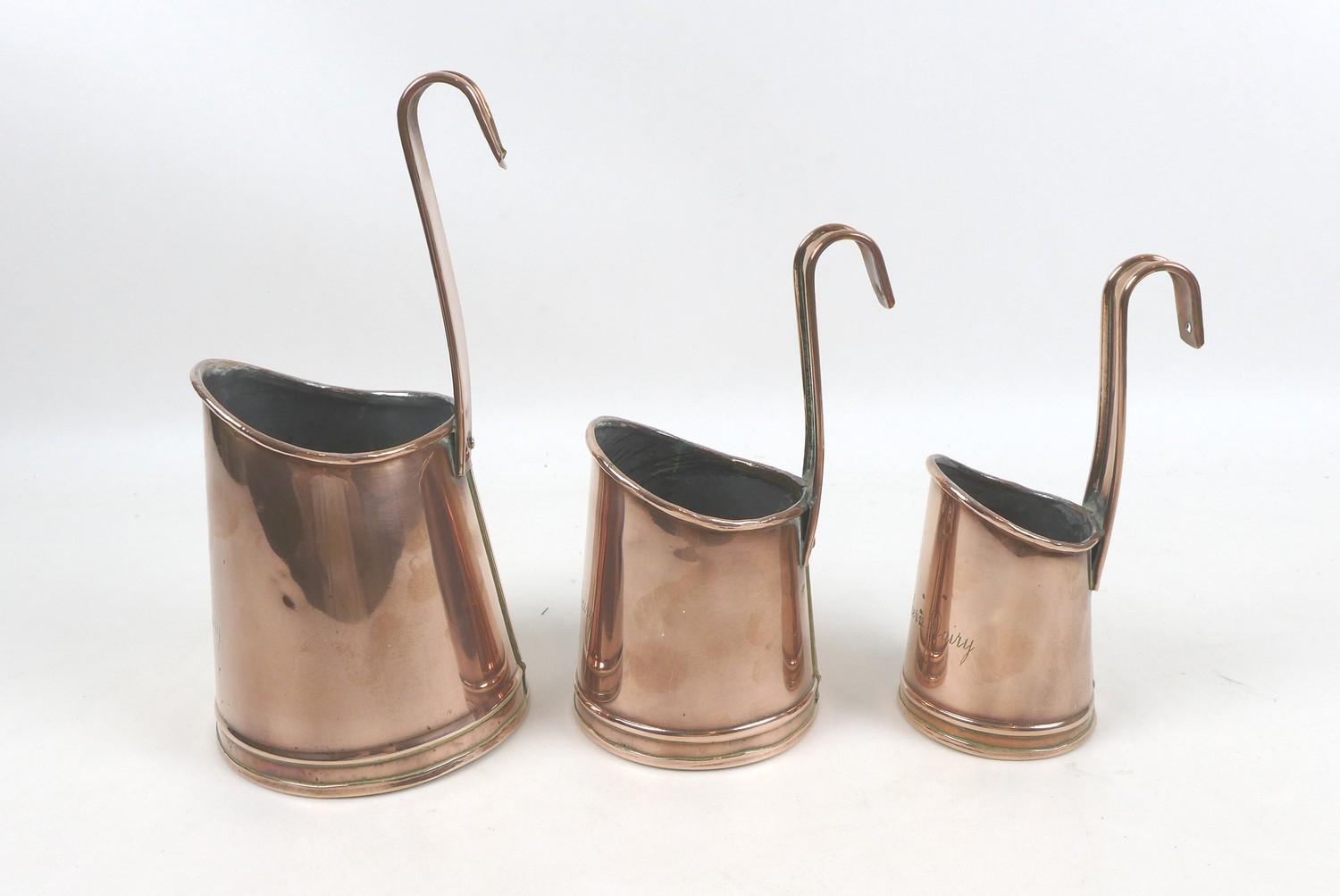 Three copper graduated Northern Dairy milk measures, largest 12cm diameter, 23.5cm high, smallest - Image 5 of 7