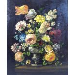 Dutch School (19th century): still life of flowers in a vase, in Dutch 17th century style, oil on