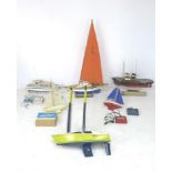 Four radio controlled model sailing boats, comprising wooden built 'Gracia', 93 by 19 by 143cm