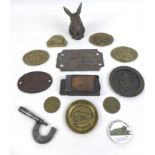 A group of metal railway related items and collectables, including a 'BR-WR Load not to exceed..'