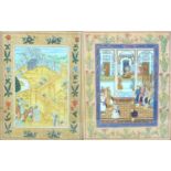 A near pair of Islamic paintings, one depicting a court scene, the other believed to show Mecca,