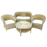 A modern wicker garden seating set, comprising a two seater settee, 140 by 84 by 80cm high, and