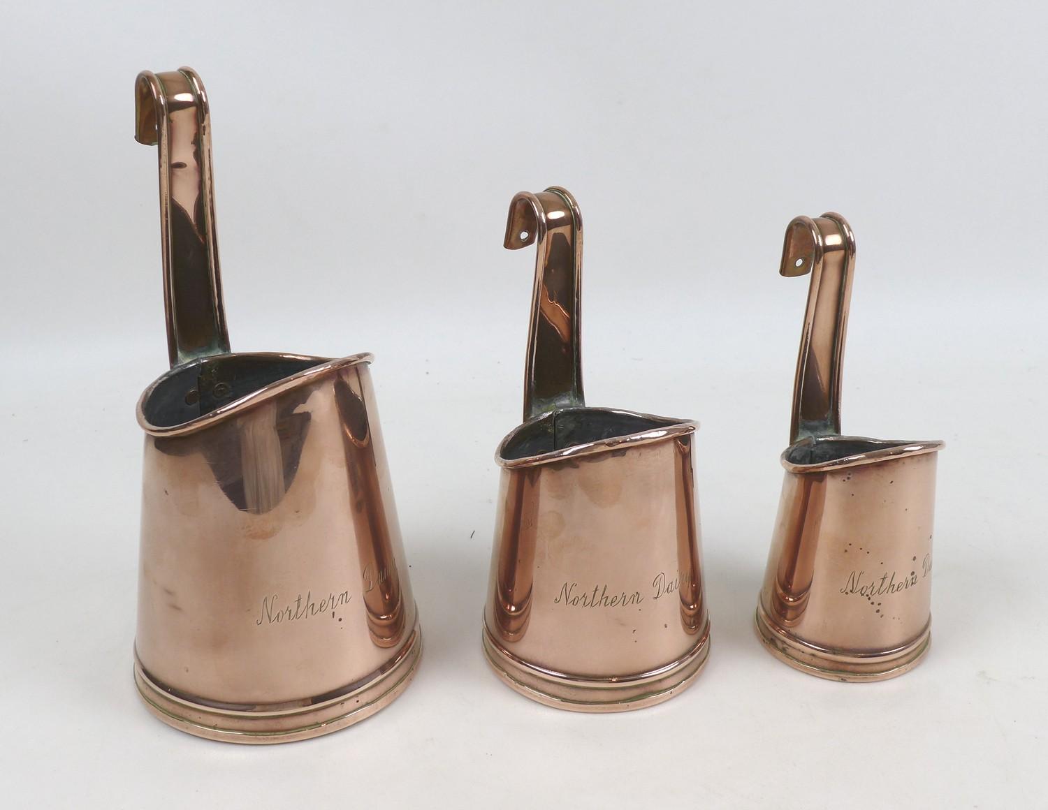 Three copper graduated Northern Dairy milk measures, largest 12cm diameter, 23.5cm high, smallest - Image 4 of 7