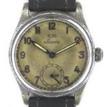 A German WWII military Kriegsmarine KM Siegerin steel and chrome plated wristwatch