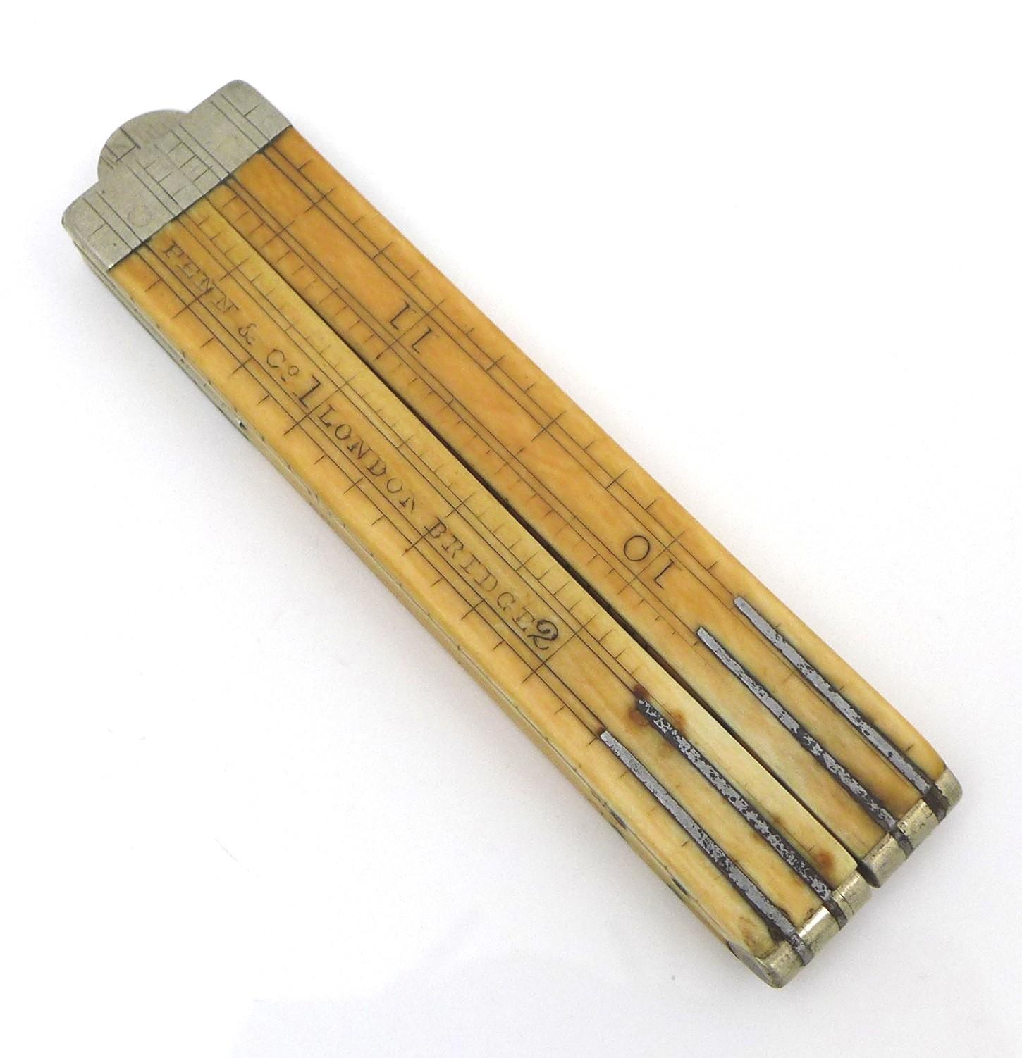 A 19th century marine engineer's folding pocket ruler, in ivory made for Penn & Co London Bridge,