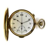 A Swiss Le Phare 18ct gold cased quarter repeating chronograph full hunter pocket watch, circa 1900,