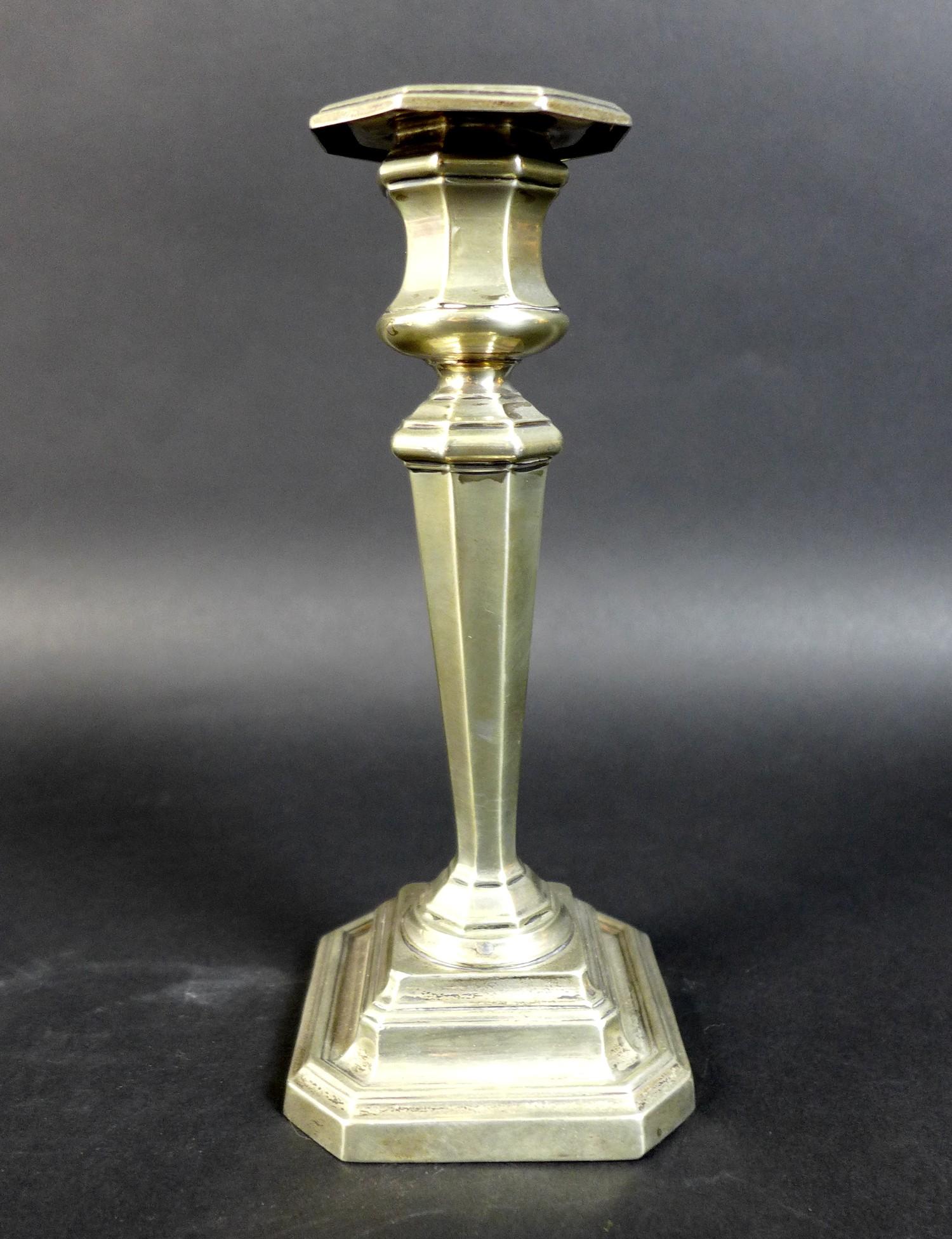 A pair of George V silver candlesticks, of stepped octagonal form, James Dixon, Sheffield 1919, 17cm - Image 3 of 11