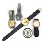A group of five wristwatches, comprising a German Dugena Fongster chrome plated wristwatch, on