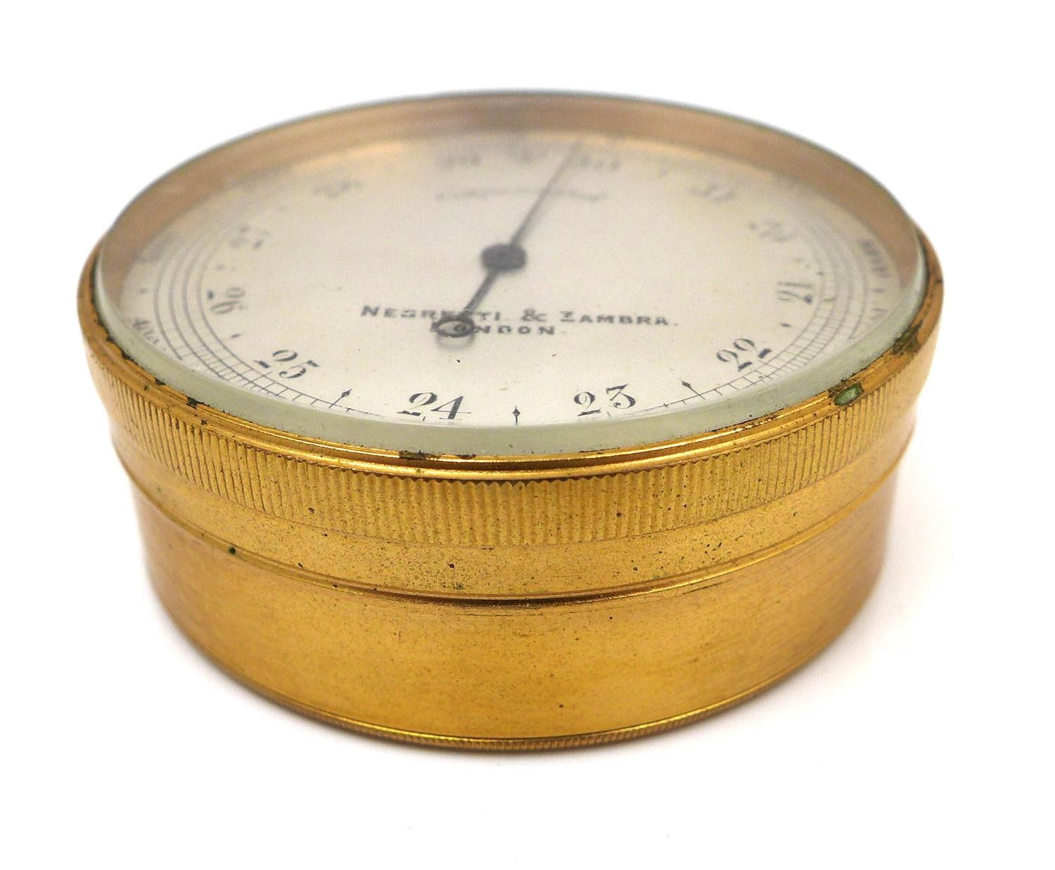 A late Victorian Negretti & Zambra, London, gilt brass cased pocket compensated aneroid barometer, - Image 2 of 8