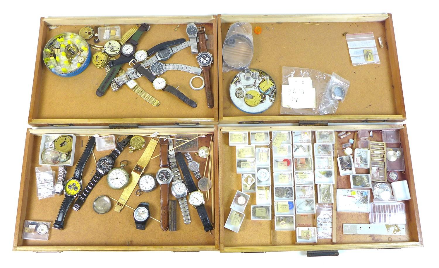 A collection of watch parts, contained within an oak ten drawer table top chest - Image 5 of 9