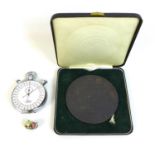 A Minerva Majex stop watch, in chromed case, key wind with two push buttons, a/f only partially