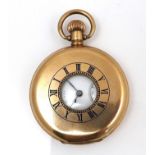 An American Waltham 'Traveler' grade gold plated half hunter pocket watch, circa 1908, keyless wind,