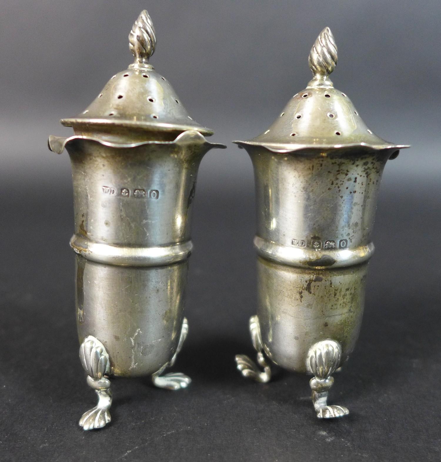 Five pieces of various silver cruet wares, a pair of twin handled salts with gadrooned bases, - Image 7 of 9